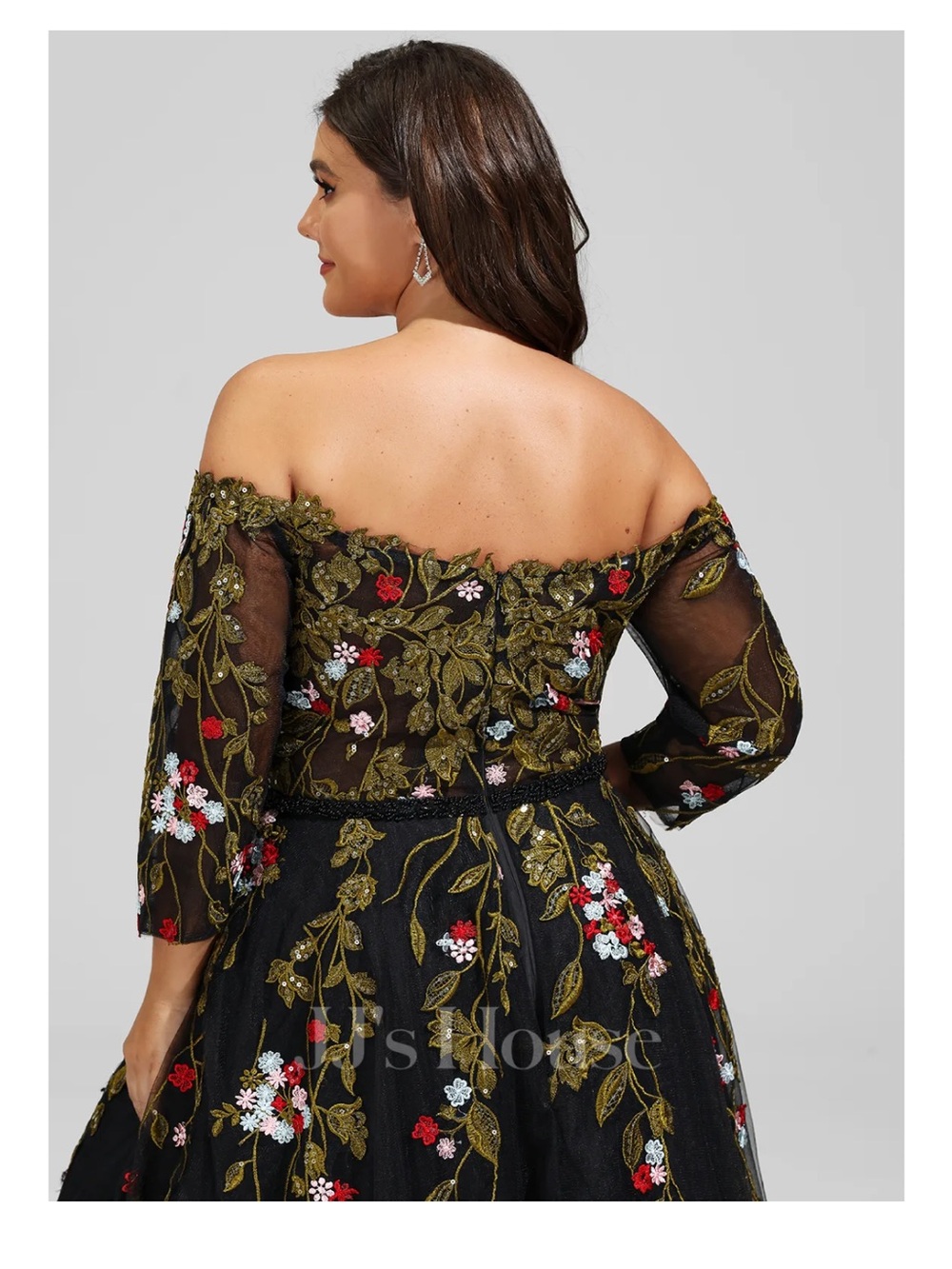 JJs House Black Off-Shoulder Embroidered Evening Dress Plus Size 22 W - Picture 5 of 12